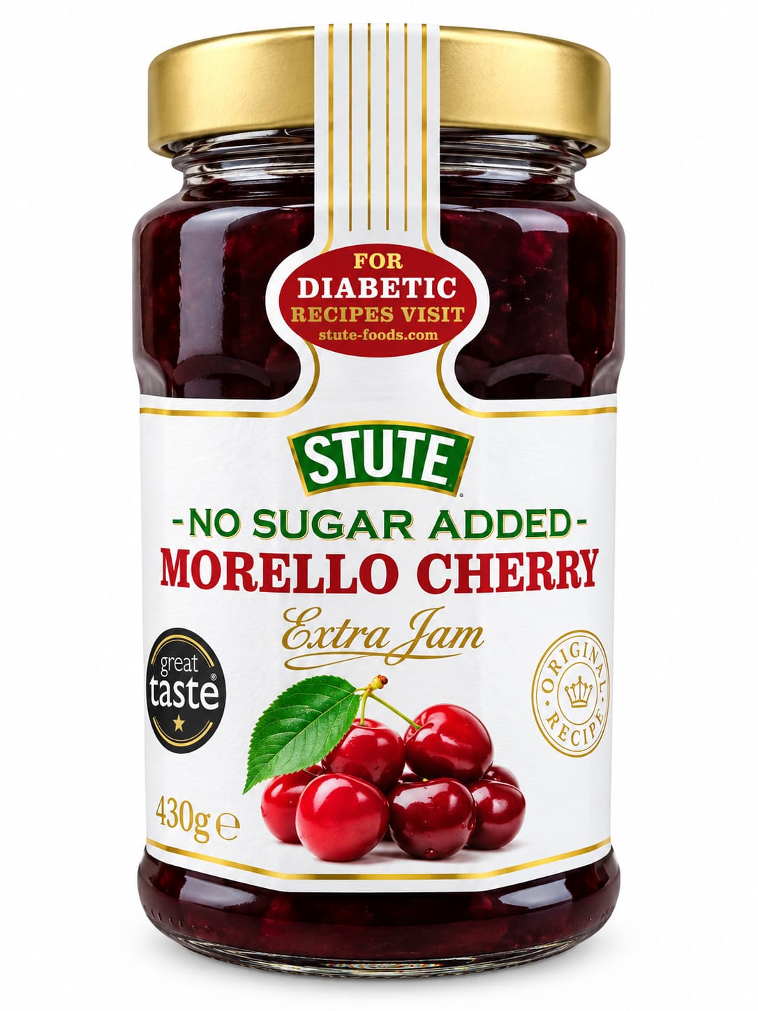 Cherry Jam, No Sugar Added, "Stute", 430g