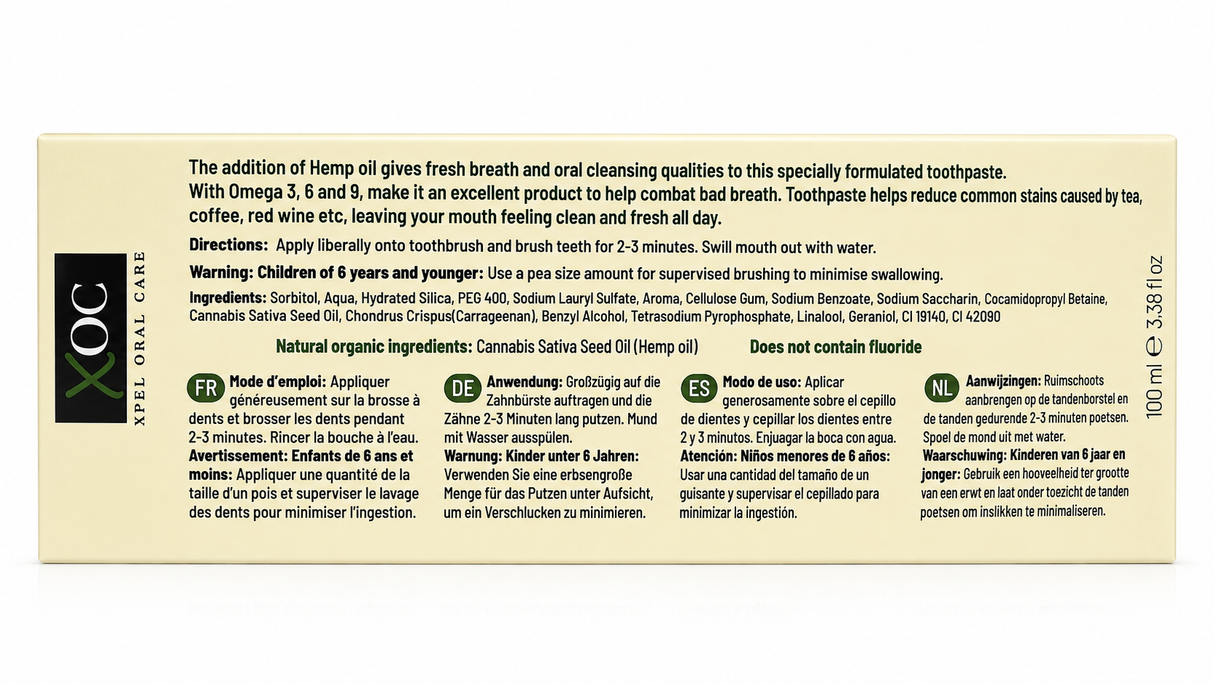 Hemp Toothpaste with Free Toothbrush - XOC 100ml