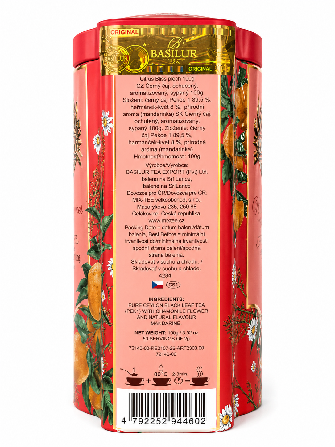 Ceylon Black Tea Citrus Bliss, Vintage Blossoms - Basilur 100g Loose Leaf Tea in a Tin