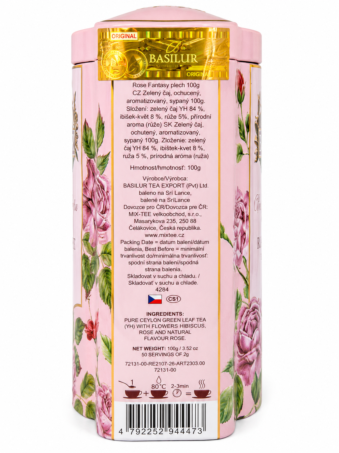 Ceylon Green Tea Rose Fantasy, Vintage Blossoms - Basilur 100g Tin
