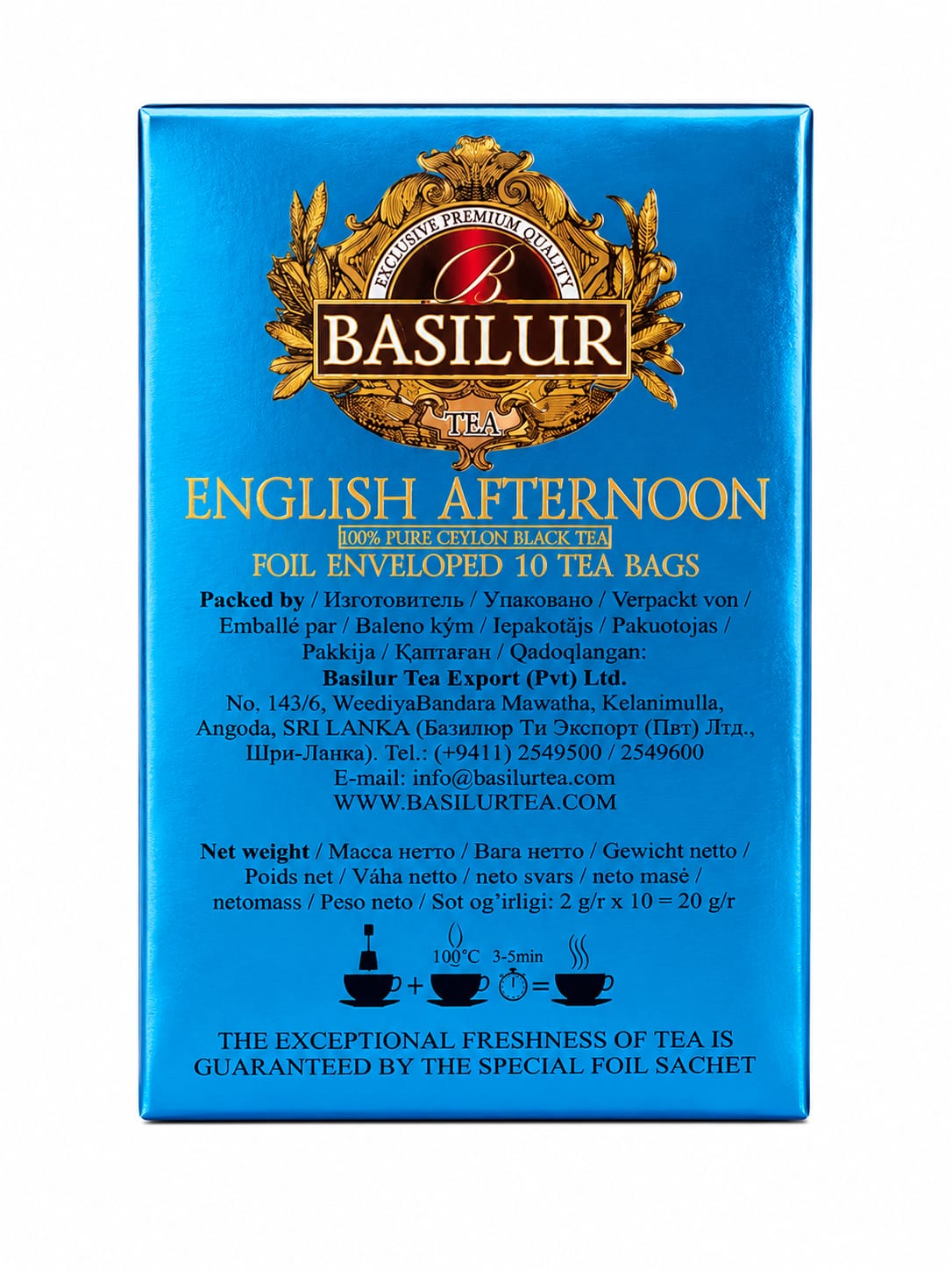 English Afternoon, Specialty Classics, Pure Ceylon Black Tea - Basilur 20g, 10 Tea Bags