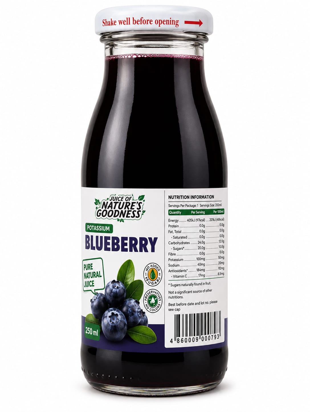Blueberry Juice, "Nature's Goodness", 250ml