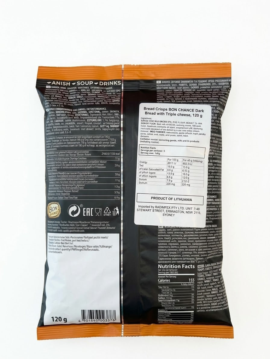 Dark Bread Crisps, Triple Cheese, 120g