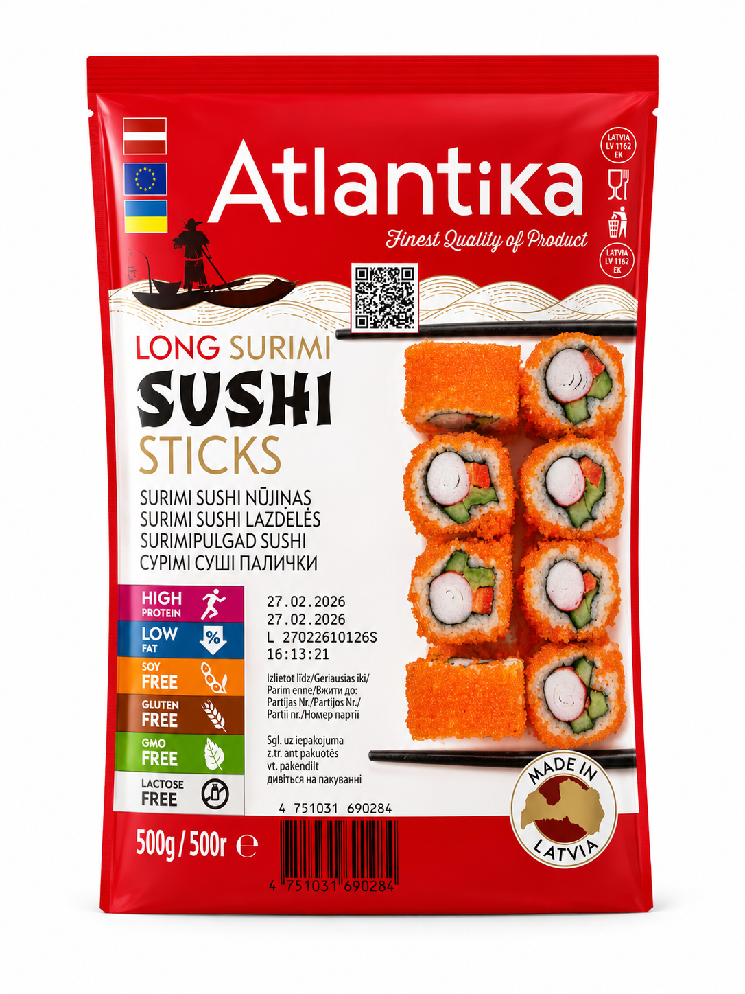 Long Surimi Sushi Sticks - Atlantika, 500g