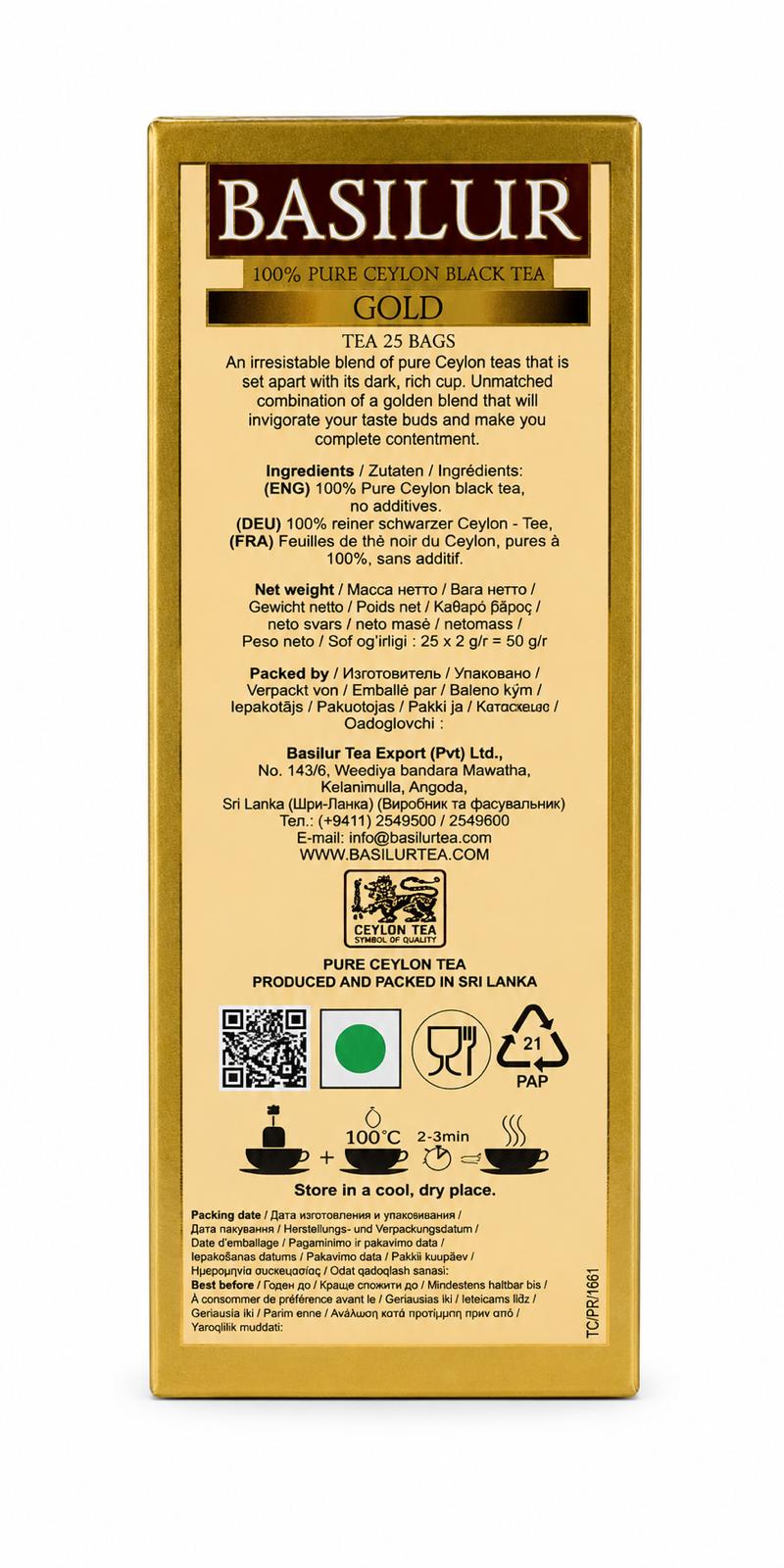 Basilur Gold The Island of Tea Ceylon Black Tea 50g, 25 Tea Bags