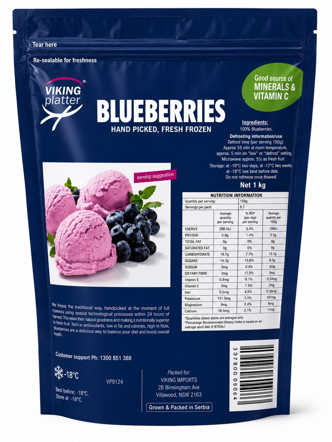 Hand-Picked Frozen Blueberries, "Viking Platter", 1kg