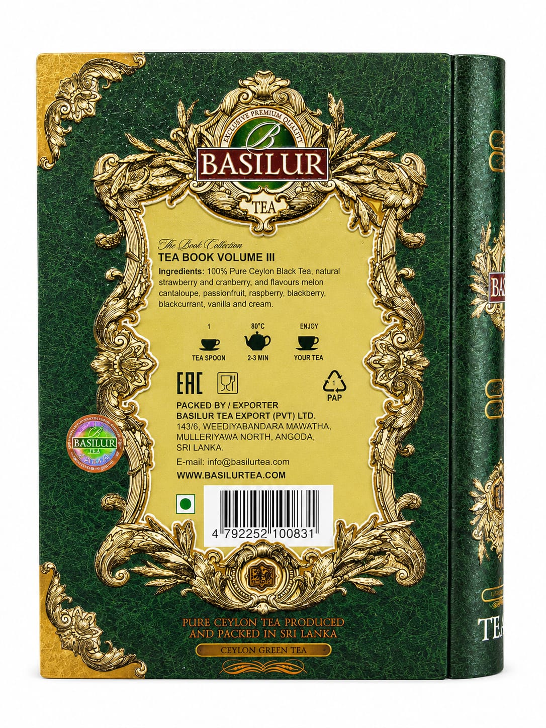 Tea Book, Volume III, Ceylon Green Tea - Basilur 100g Metal Box
