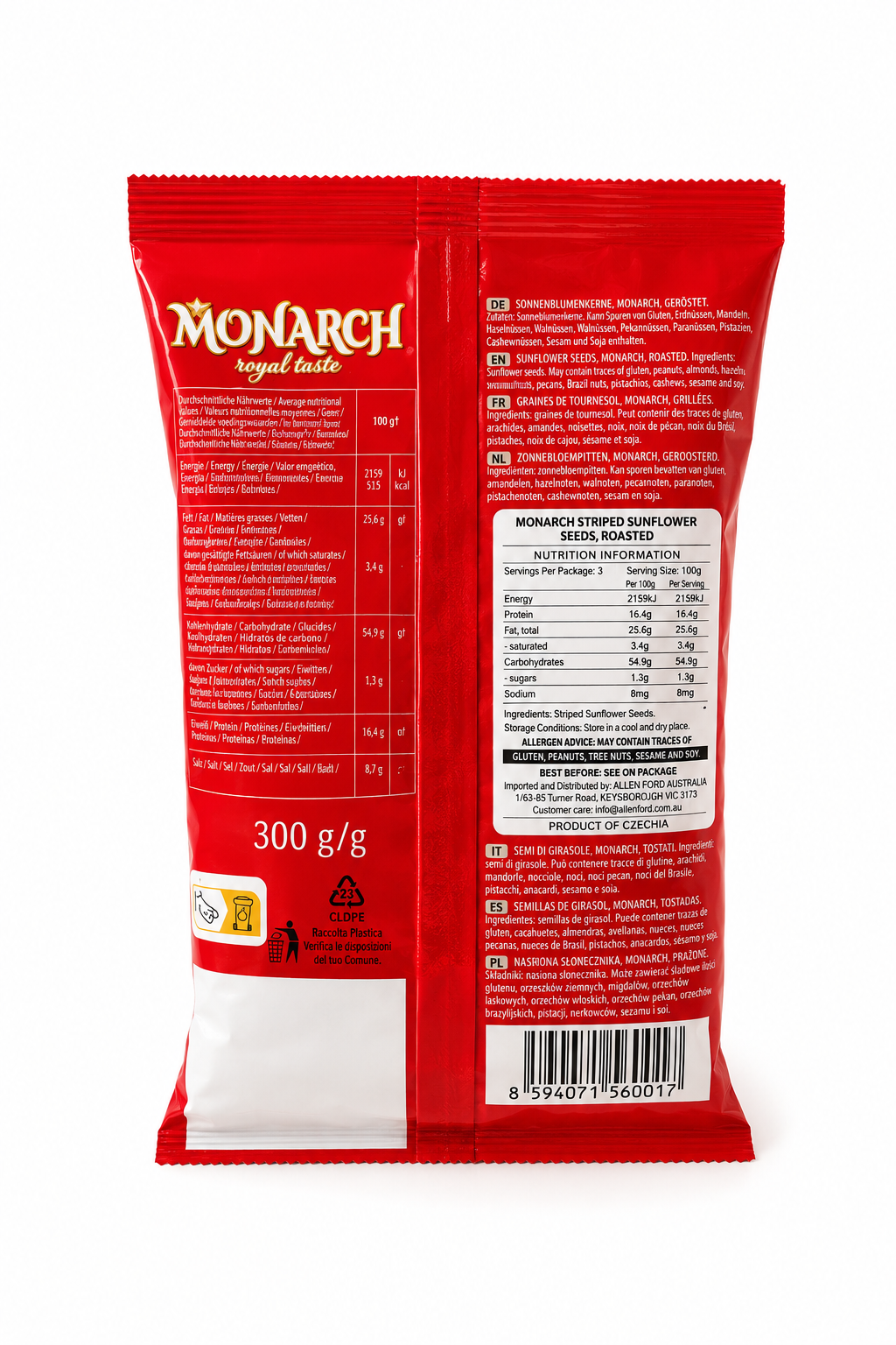 Roasted Striped Giant Sunflower Seeds - Monarch 300g