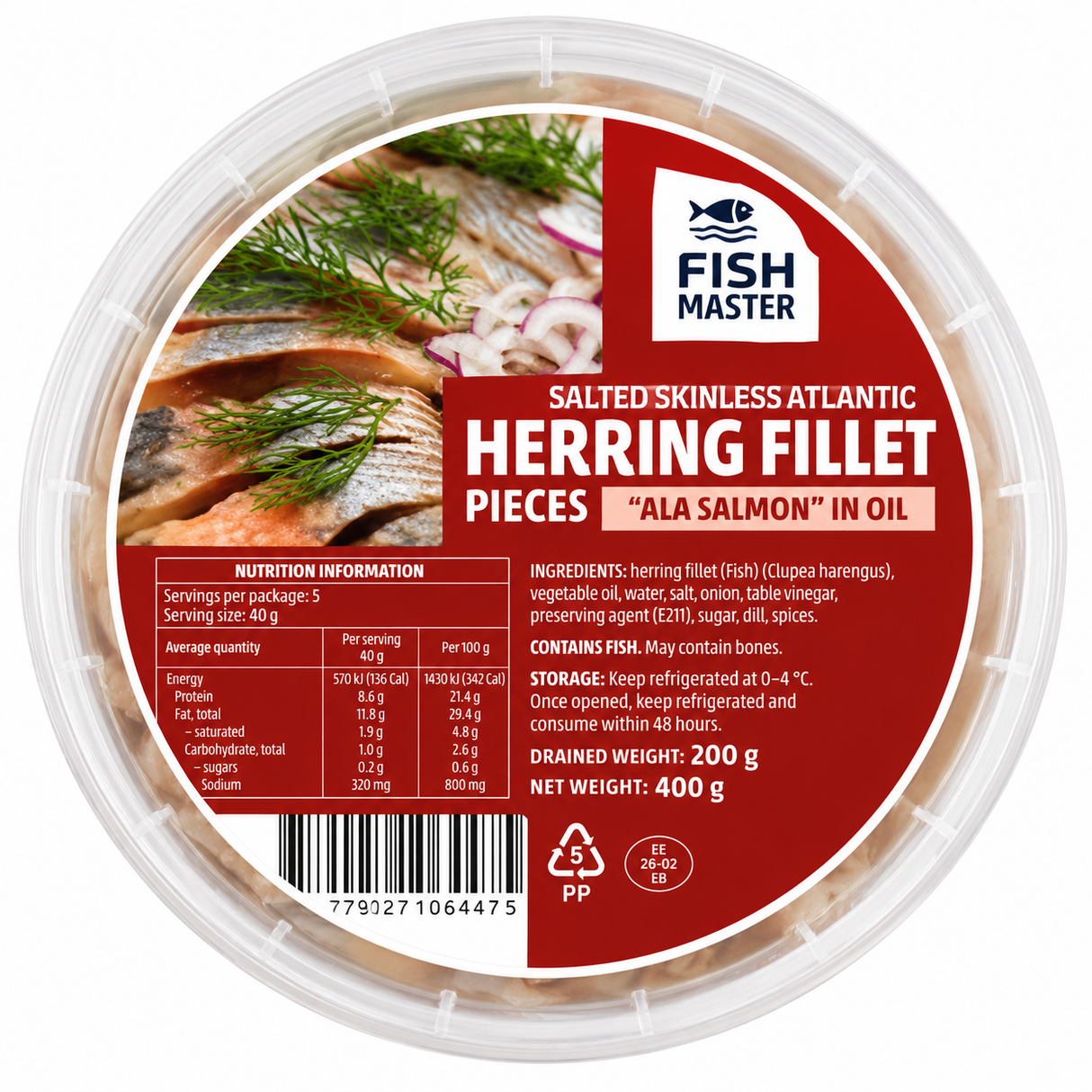 Salted Atlantic Herring Fillet Pieces in Oil, Ala Salmon - Fish Master 200g