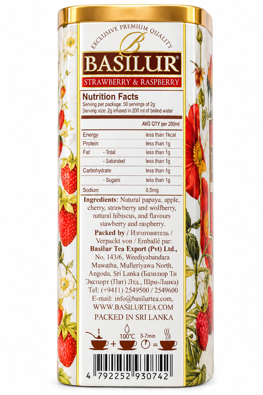 Strawberry&Raspberry, Fruit Infusions, "Basilur", 100g, Tin