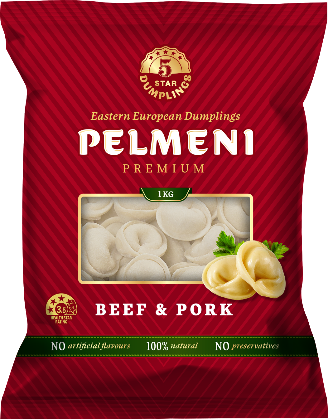 Pelmeni with Beef & Pork (Dumplings) - Five Star Dumplings 1kg