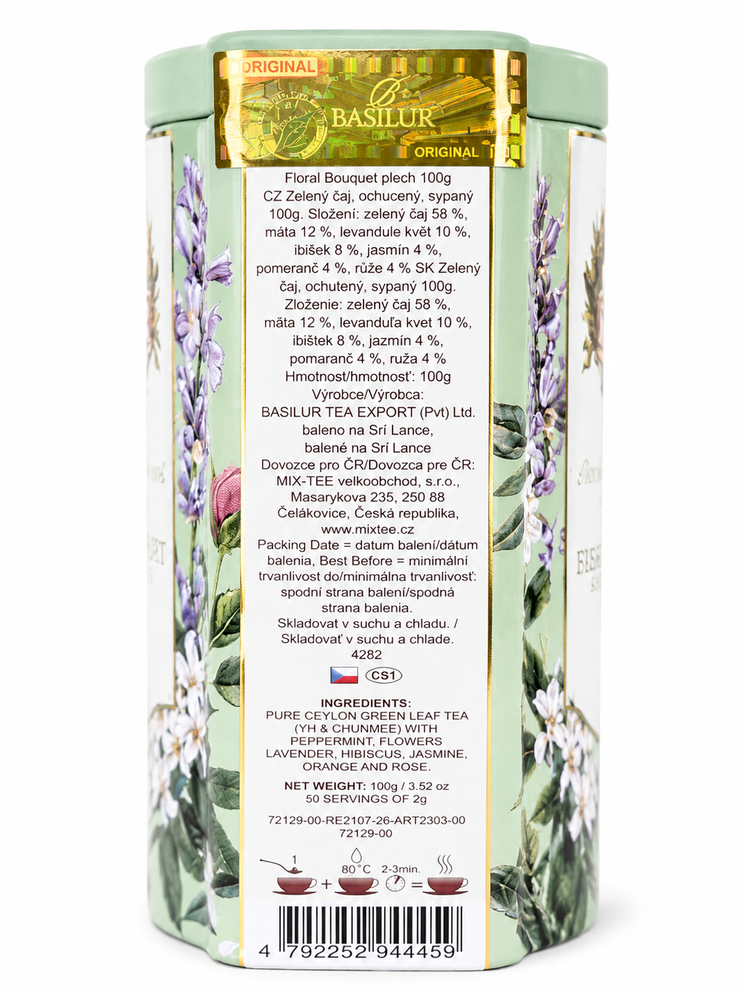 Ceylon Green Tea Floral Bouquet, Vintage Blossoms - Basilur, 100g, Tin