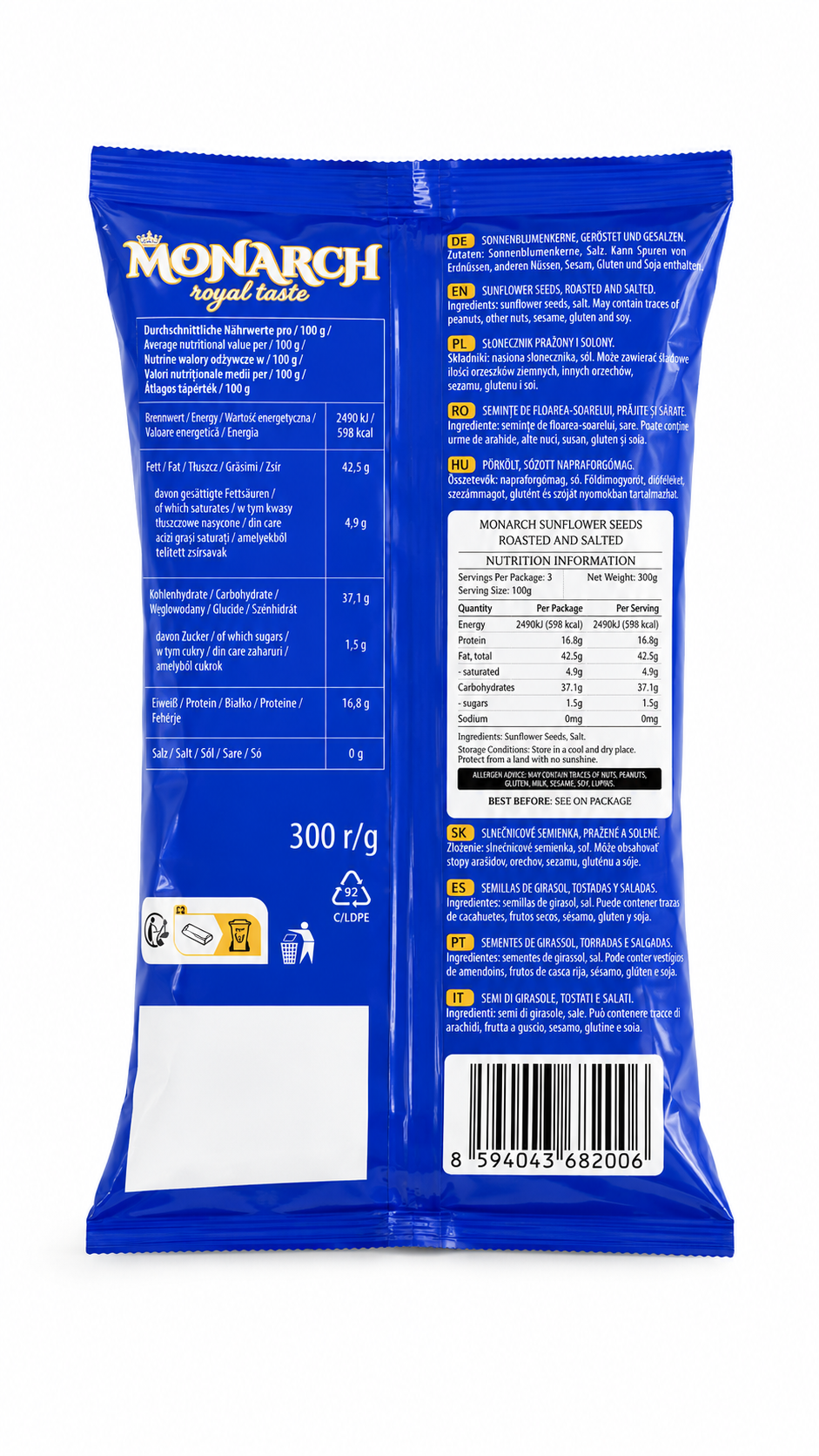 Roasted & Salted Sunflower Seeds with Sea Salt - Monarch 300g