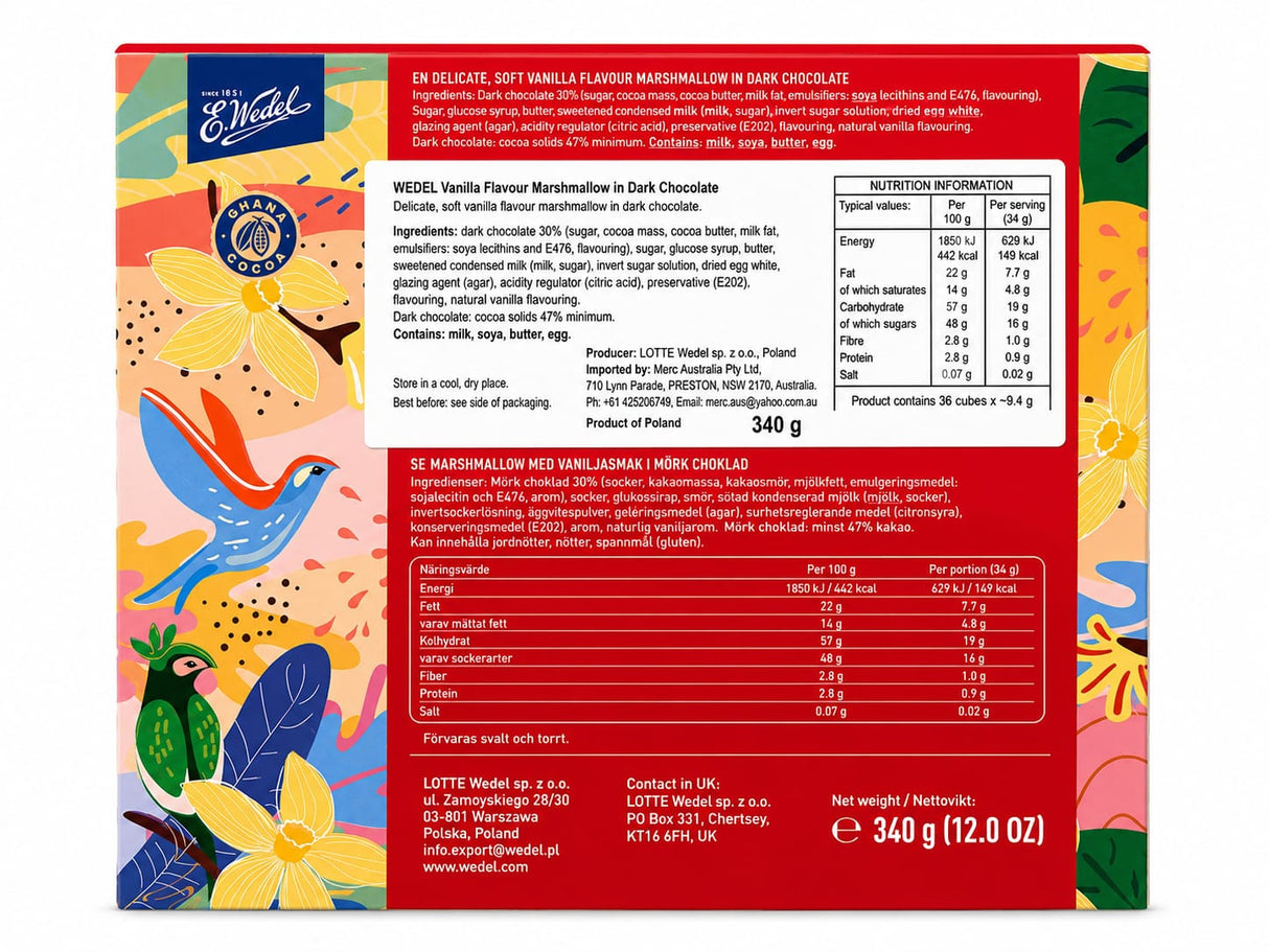 Marshmallow in Dark Chocolate, Vanilla - E. Wedel 340g