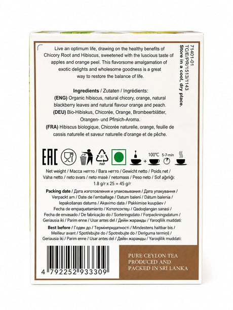 Orange Peach,  Fruit Infusions, Basilur, 45g, Foil Enveloped 25 bags