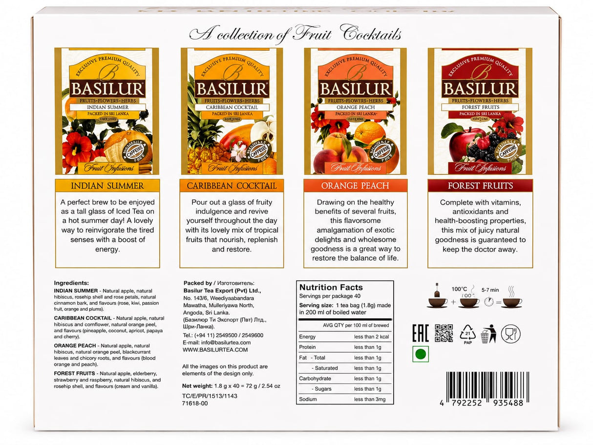 Assorted Fruit Infusions - Basilur 72g 40 Sachets