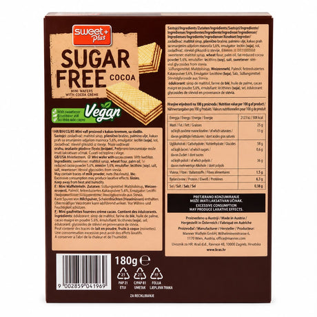 Mini Wafers with Cocoa Creme, Sweet Plus, 180g