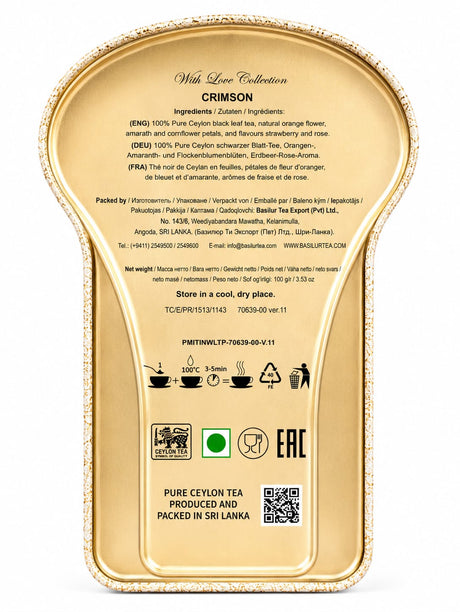 Tea with Love, Crimson, Ceylon Black Leaf Tea - Basilur 100g Metal Box