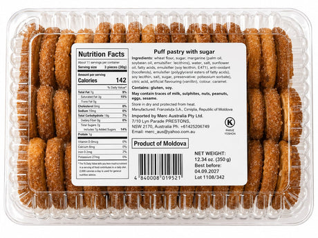 Palmiers Sugar Puff Pastry Biscuits, "Belevini", 350g