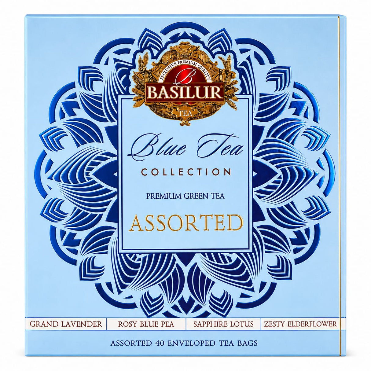 Premium Green Tea, Blue Tea Collection, Assorted - Basilur 40 Tea Bags 48g
