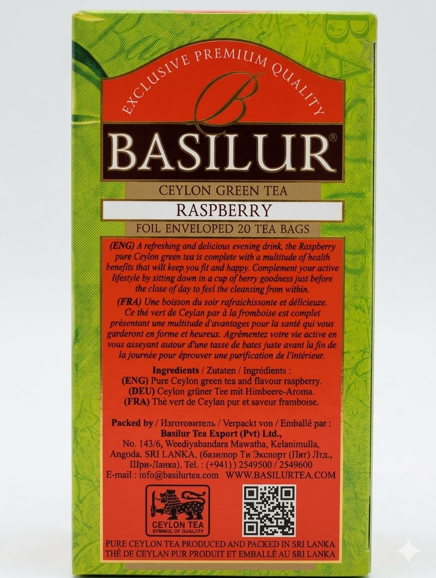 Ceylon Green Tea, Raspberry, Magic Fruits, Basilur, 30g, Foil Enveloped 20 tea bags