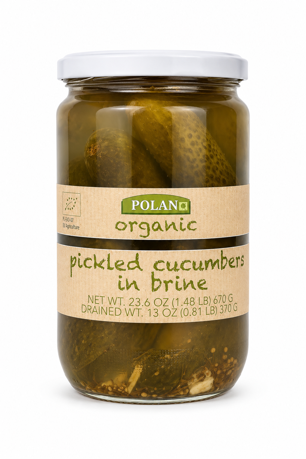 Pickled Cucumbers in Brine, Organic - Polan 670g