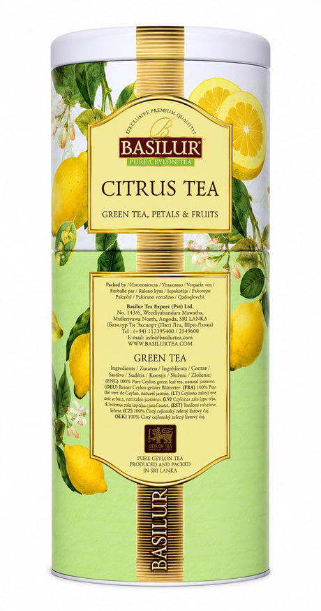 Pure Ceylon Tea 2-in-1, Citrus Green Tea 40g & Green Tea 85g - "Basilur", 125g, Tin