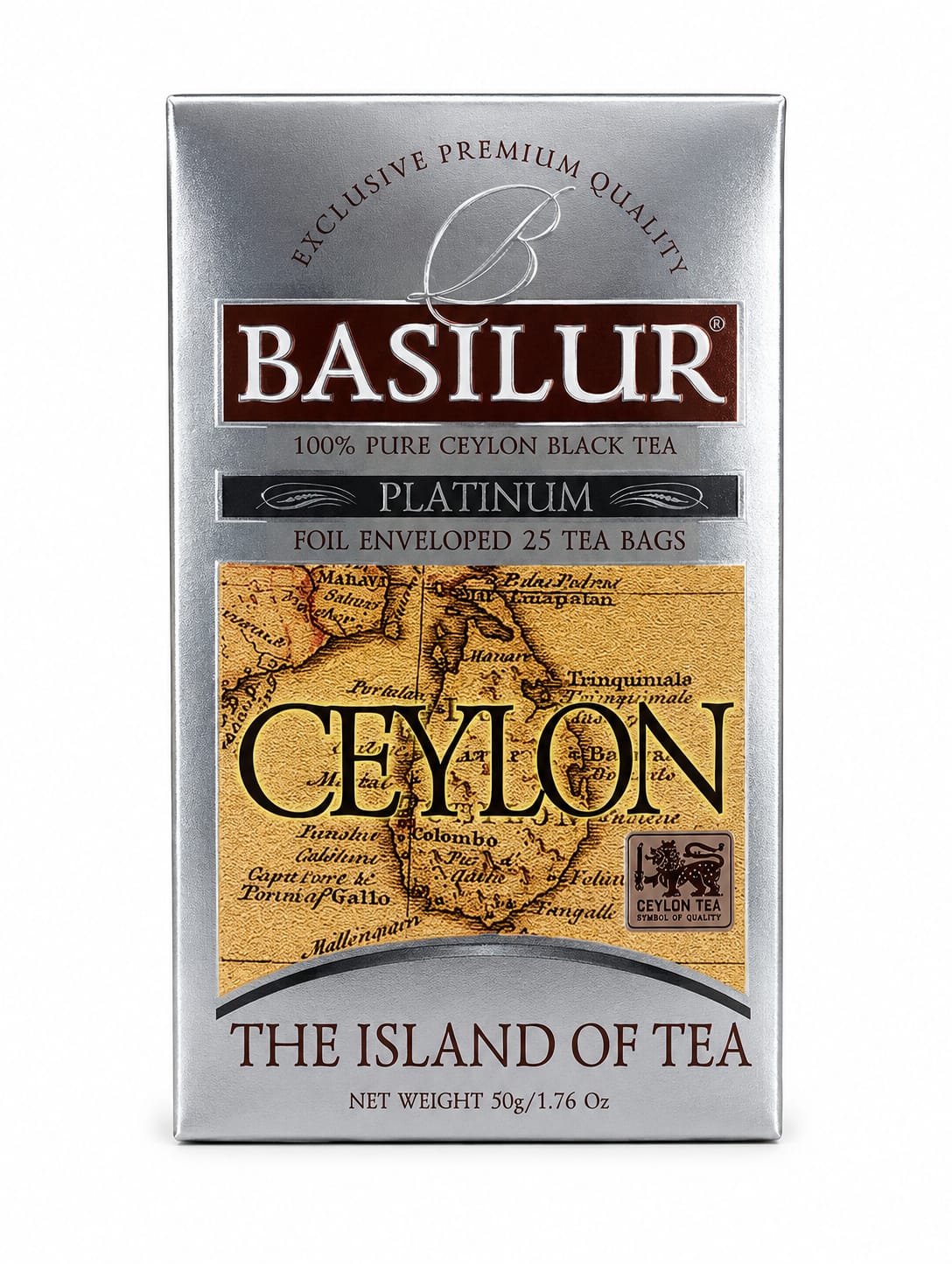 Basilur Platinum Ceylon Black Tea 50g, 25 Tea Bags, Carton Package