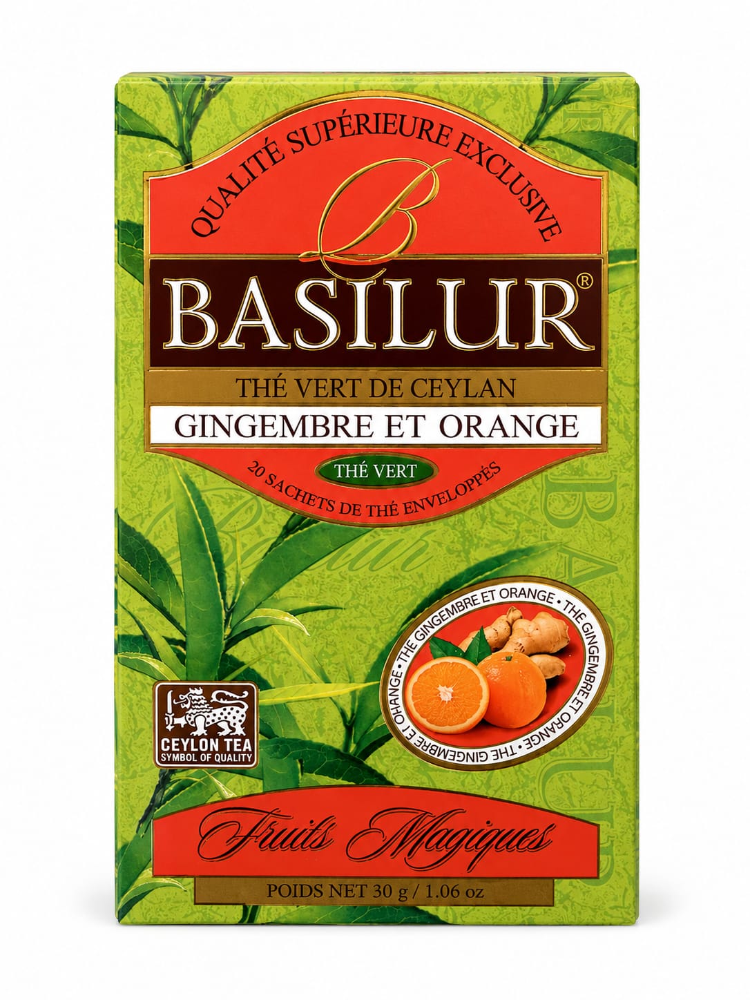Ceylon Green Tea Ginger & Orange, Magic Fruits - Basilur 20 Tea Bags 30g