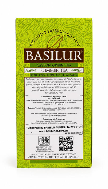 Ceylon Green Tea Summer Tea, Four Seasons - Basilur, 30g, 20 Tea Bags, Carton