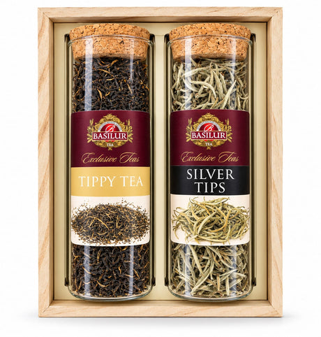 Pure Ceylon Tea, Best of Ceylon, Silver Tips 30g & Tippy Tea 70g - Basilur 100g Wooden Box