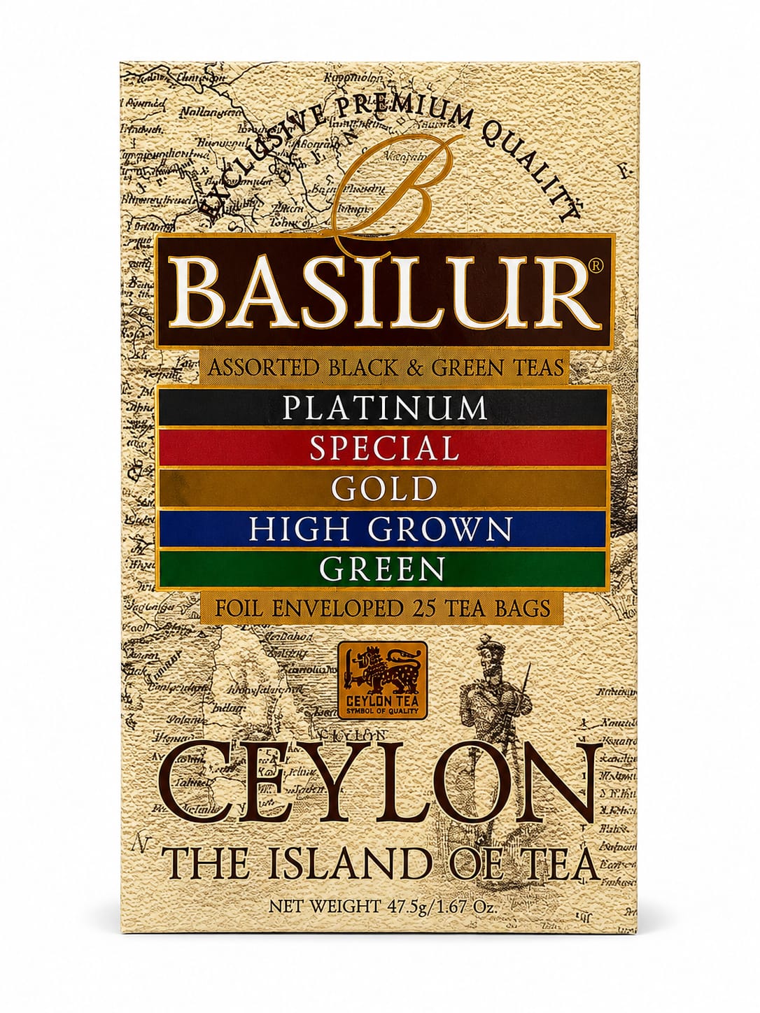 Ceylon Assorted Black & Green Teas, The Island of Tea - Basilur 25 Tea Bags 47.5g