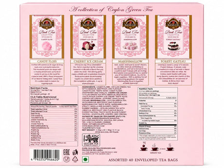 Ceylon Green Tea Pink Tea Collection, Assorted - Basilur 40 Tea Bags 60g Carton
