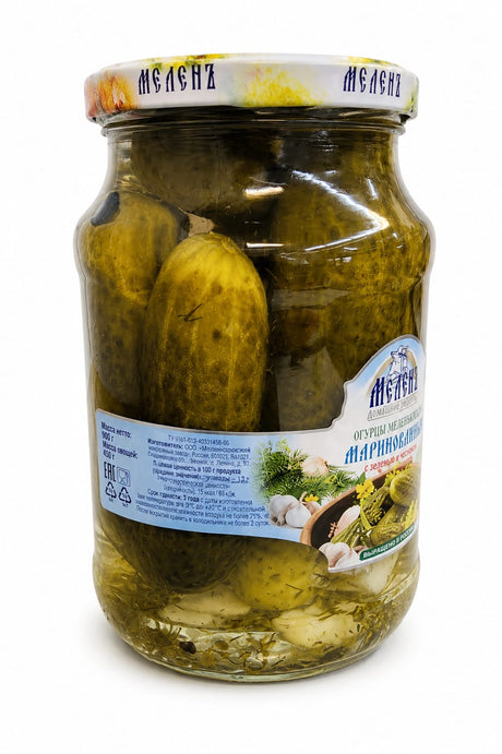Marinated Cucumbers with Herbs & Garlic - Mel Gherkins 900g