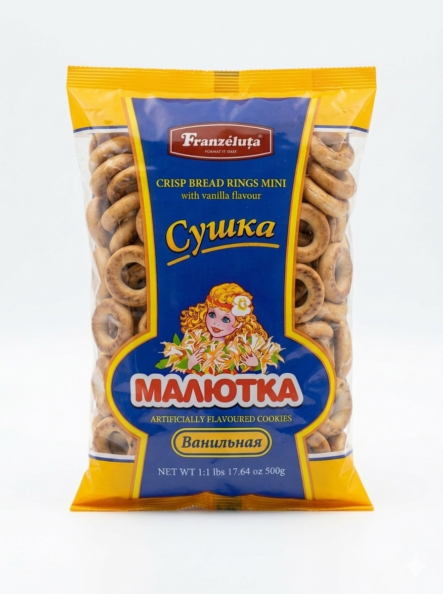 Sushki, Mini Crisp Bread Rings with Vanilla - Franzeluta 500g