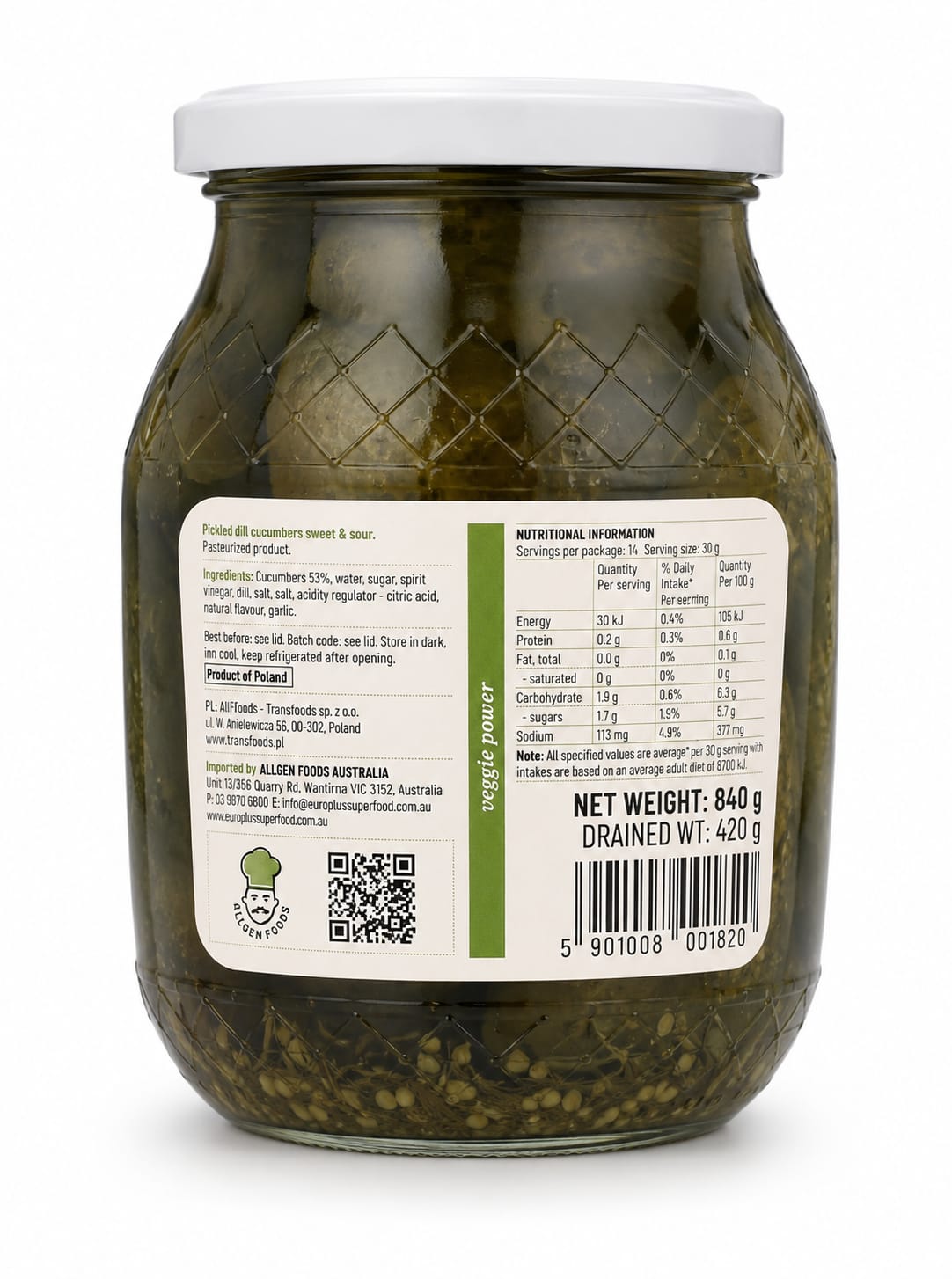 Pickled Dill Cucumbers, Sweet & Sour - Polan 840g