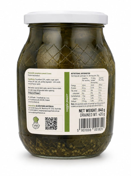 Pickled Dill Cucumbers, Sweet & Sour - Polan 840g
