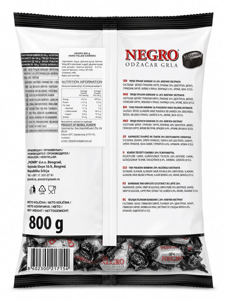 Negro Hard Filled Candies - Pionir 800g