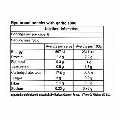 Rye bread snacks "Crisps" with garlic - Cannelle Bakery 150g
