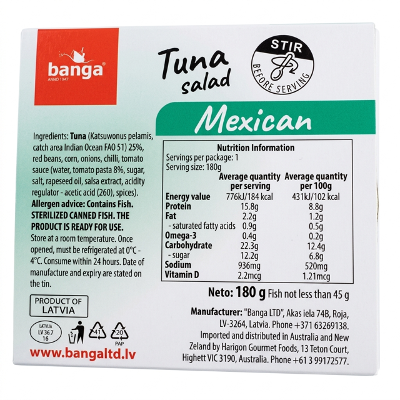 Tuna Salad, Mexican - Banga 180g