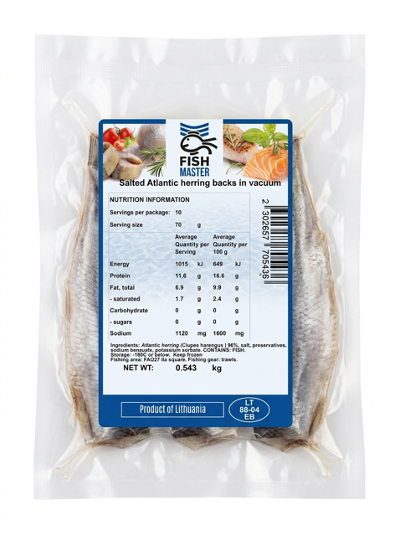 Salted Atlantic Herring Backs, Vacuum Packed - Fish Master