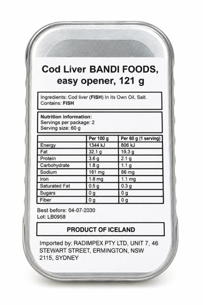 Cod Liver in Own Oil, "Bandi", 121 g